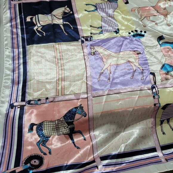 Show Horse Scarf Pink Purple Blue Gold 100% POLYESTER 35 x 35" Silky Race Equine - Picture 3 of 16
